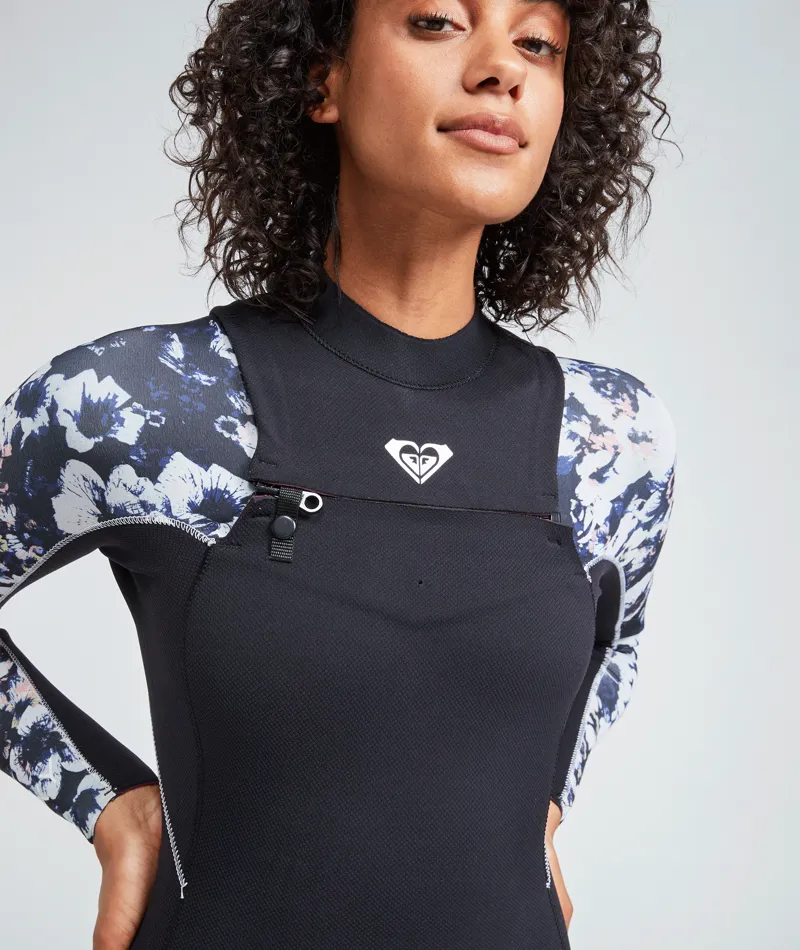 Roxy 4/3 Elite Chest Zip Wetsuit True Black Flowers-5